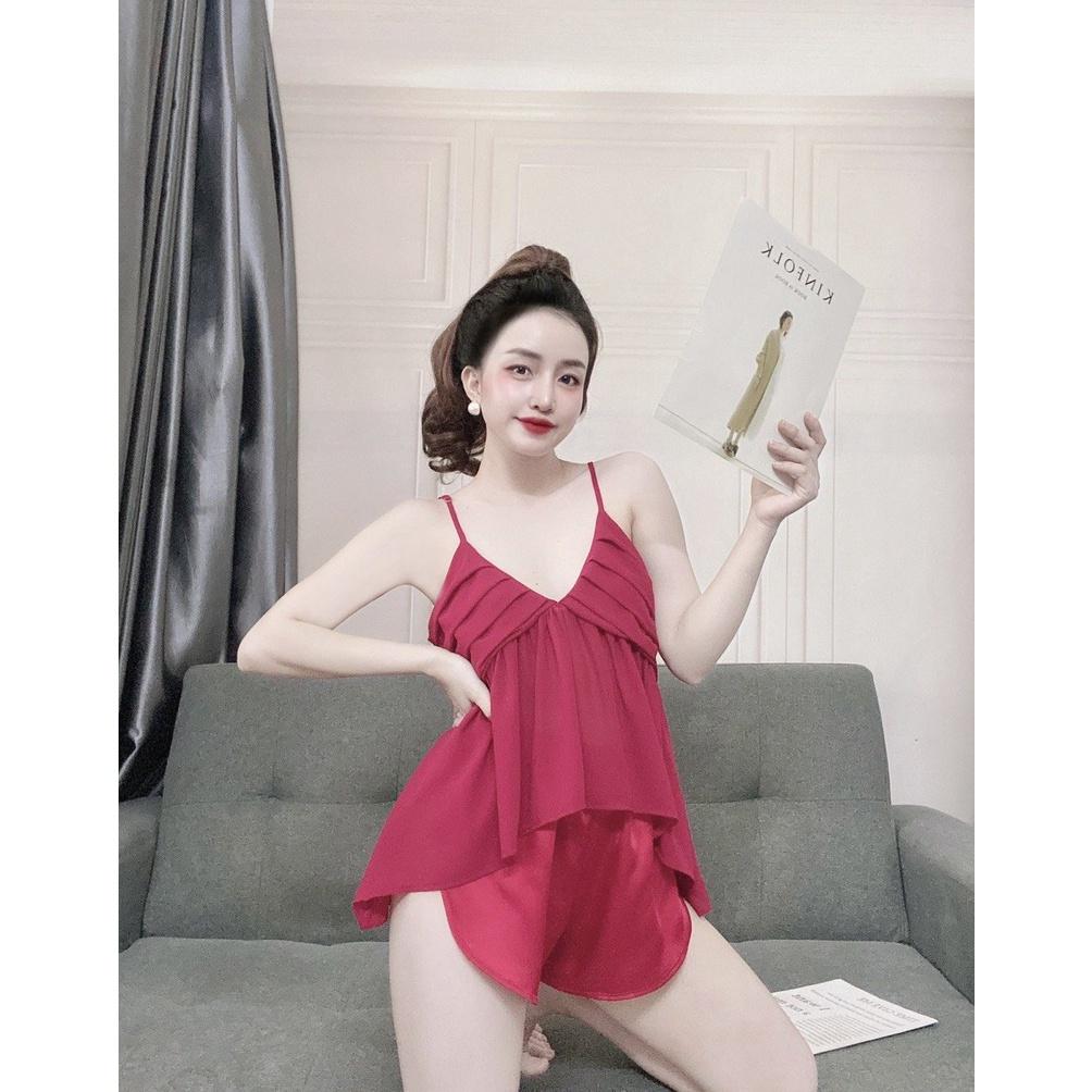 Sét Hot Sét đồ ngủ tầng voan chifon siêu dễ thương sét đồ bộ mặc nhà xinh xinh sexy free size 58kg