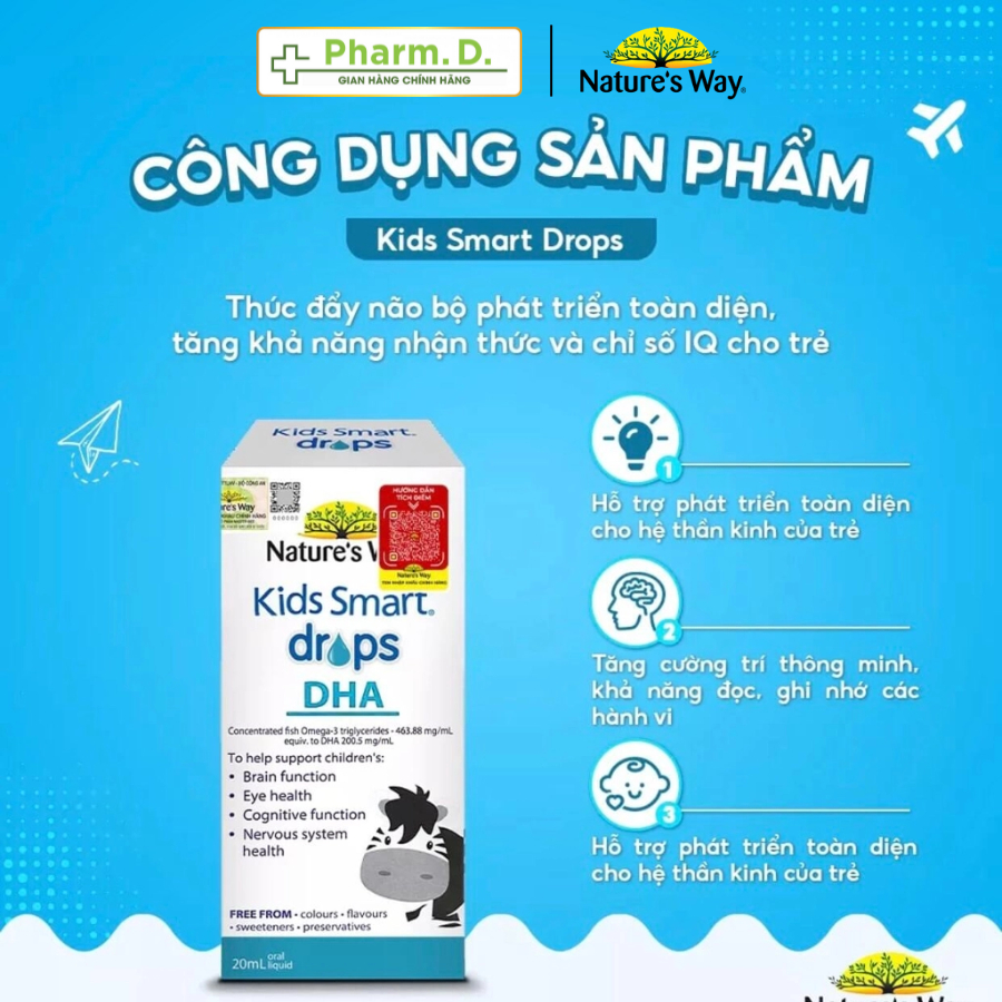 Siro Dinh Dưỡng NATURE'S WAY Kids Smart Drops DHA Bổ Sung DHA, EPA Cho Trẻ Em (20ml)