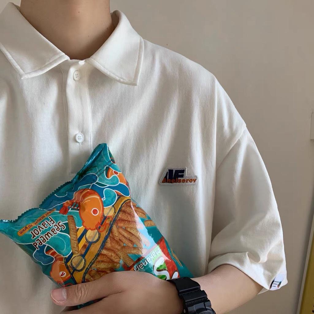 Áo PoLo form rộng phong cách Hàn Quốc thêu chữ AF cổ bẻ- Áo PôLô Unisex nam nữ mặc đều m