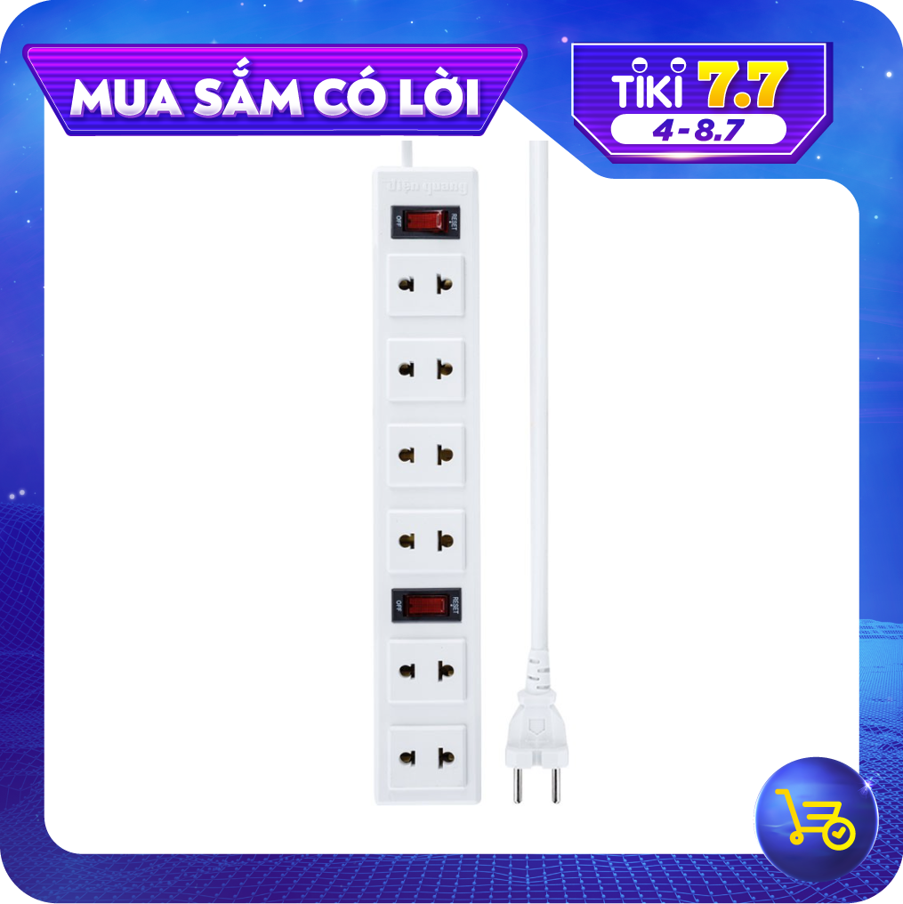 Ổ cắm Điện Quang ĐQ 001A-01-2M (6 lỗ 2 chấu dây 2 mét)