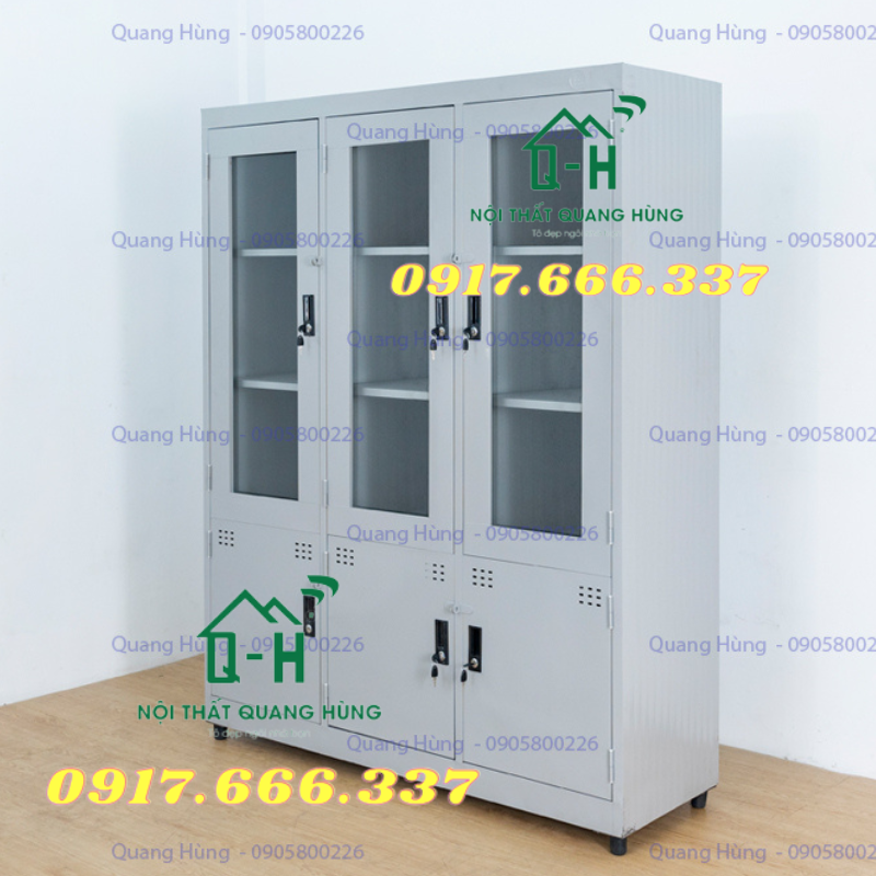 TỦ HỒ SƠ LOCKER 3 CÁNH CỬA KÍNH SƠN TĨNH ĐỆN DÀNH CHO VĂN PHÒNG 1M8X1M35X45CM