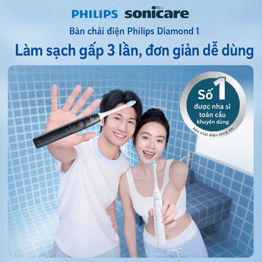 Bàn chải đánh răng điện thương hiệu Hà Lan cao cấp Philips DiamondClean Series 1 HX5070 - Hàng nhập khẩu