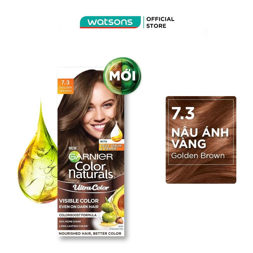 Kem Nhuộm Tóc Garnier Color Naturals Ultra Colors 50ml+50g+5ml .#7.3 Golden Brown Nâu Ánh Vàng