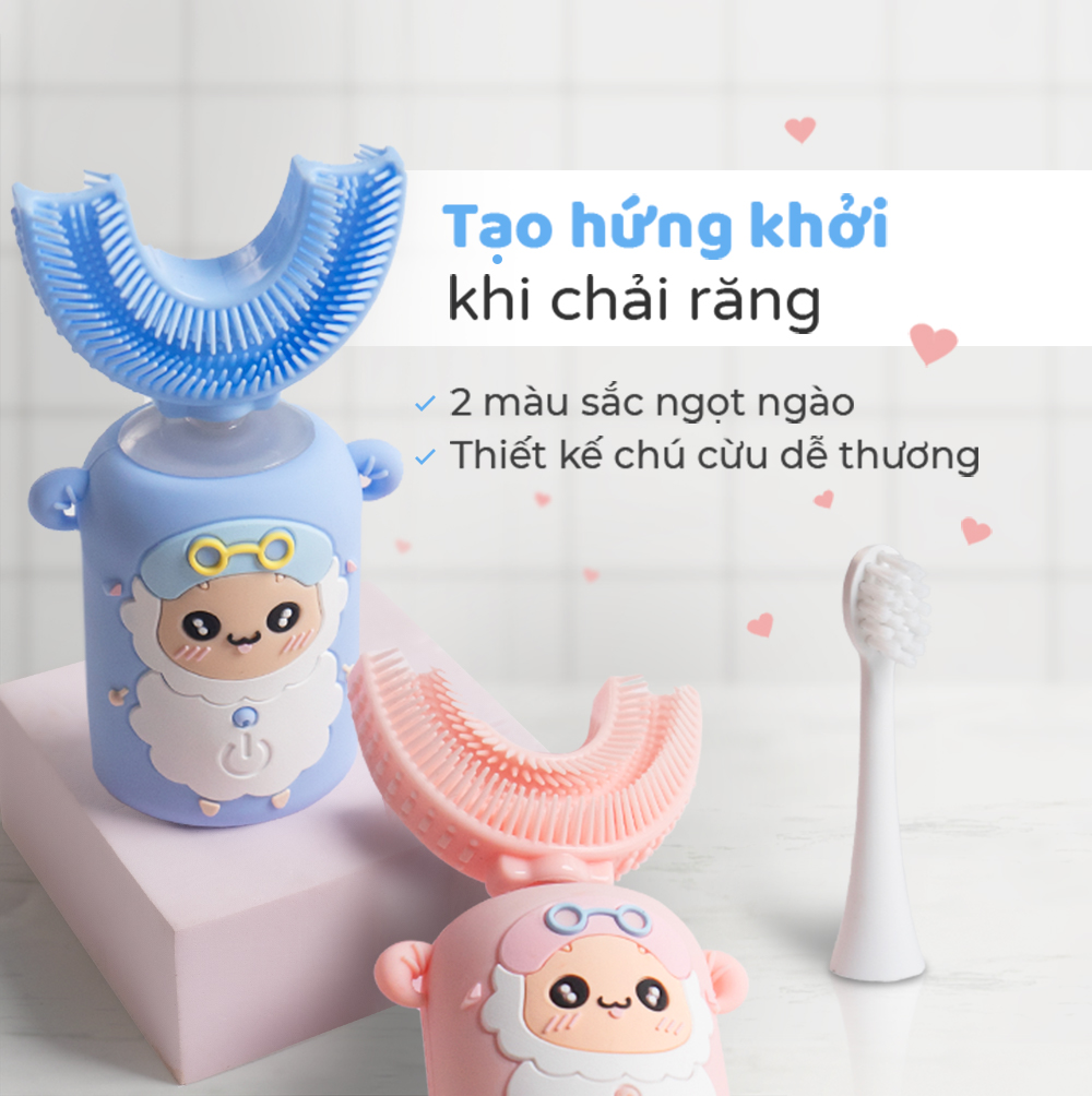 Combo Bàn Chải Đánh Răng Điện Chữ U Cho Bé Blue và Bàn chải điện Halio Periwinkle