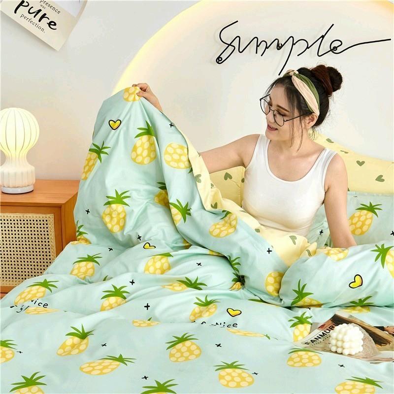 Bộ chăn ga gối Hàn Quốc dứa xanh vàng bo chun đủ kích thước