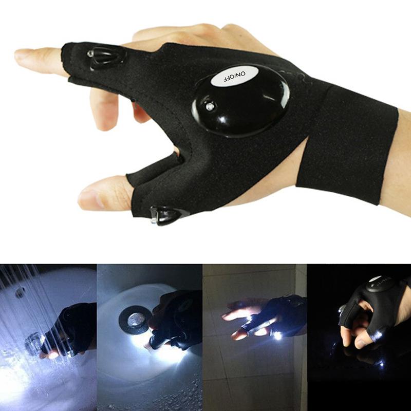 1 cặp câu cá ngoài trời dây đeo Magic Găng tay không có ngón tay Night Light Waterproof Fishing Fishing Găng tay với đèn pin LED Công cụ cứu hộ