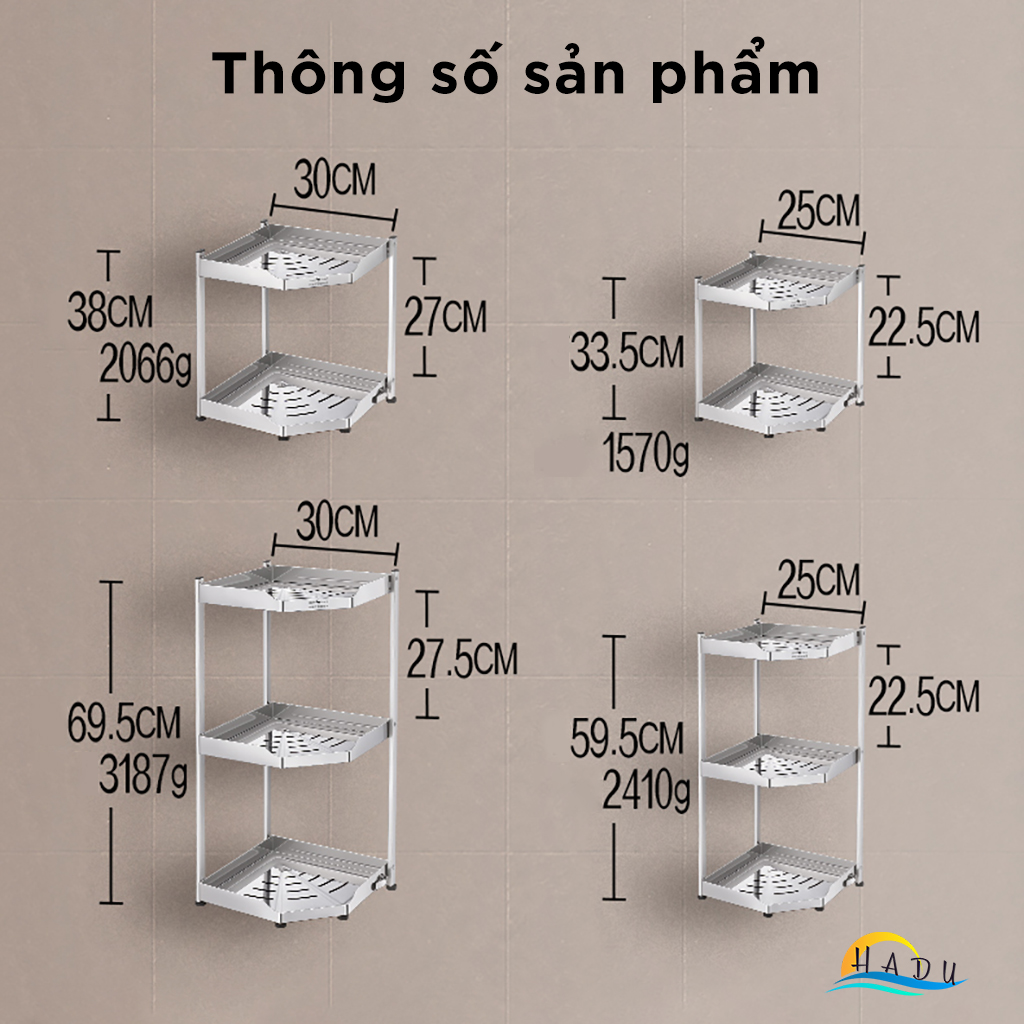 Kệ Góc Tường Inox 304 Tam Giác 2 3 Tầng Nhà Bếp Cao Cấp Đạt Chất Lượng Đức SSGP