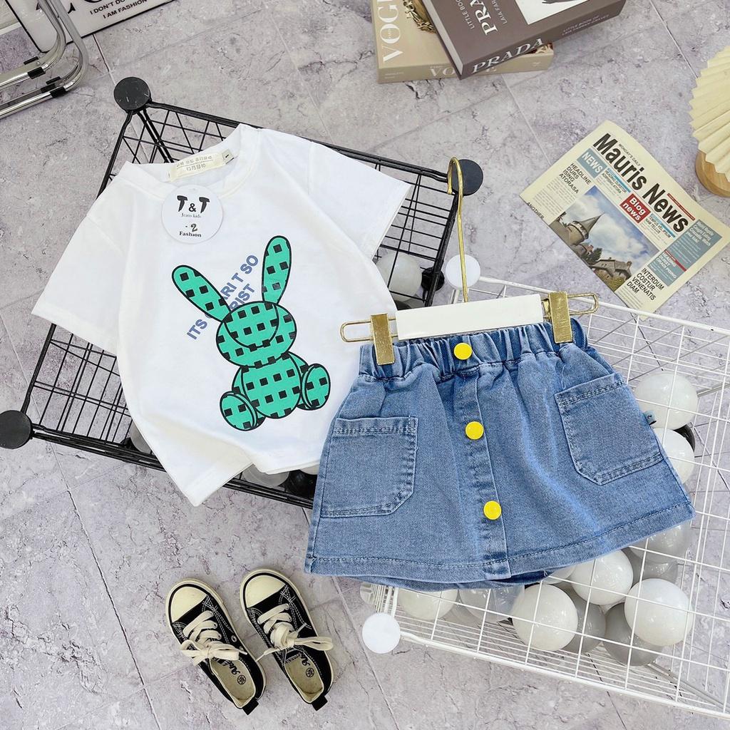 Bộ quần áo hè, set áo cotton váy bò có quần bên trong thấm hút mồ hôi. Hàng may kỹ