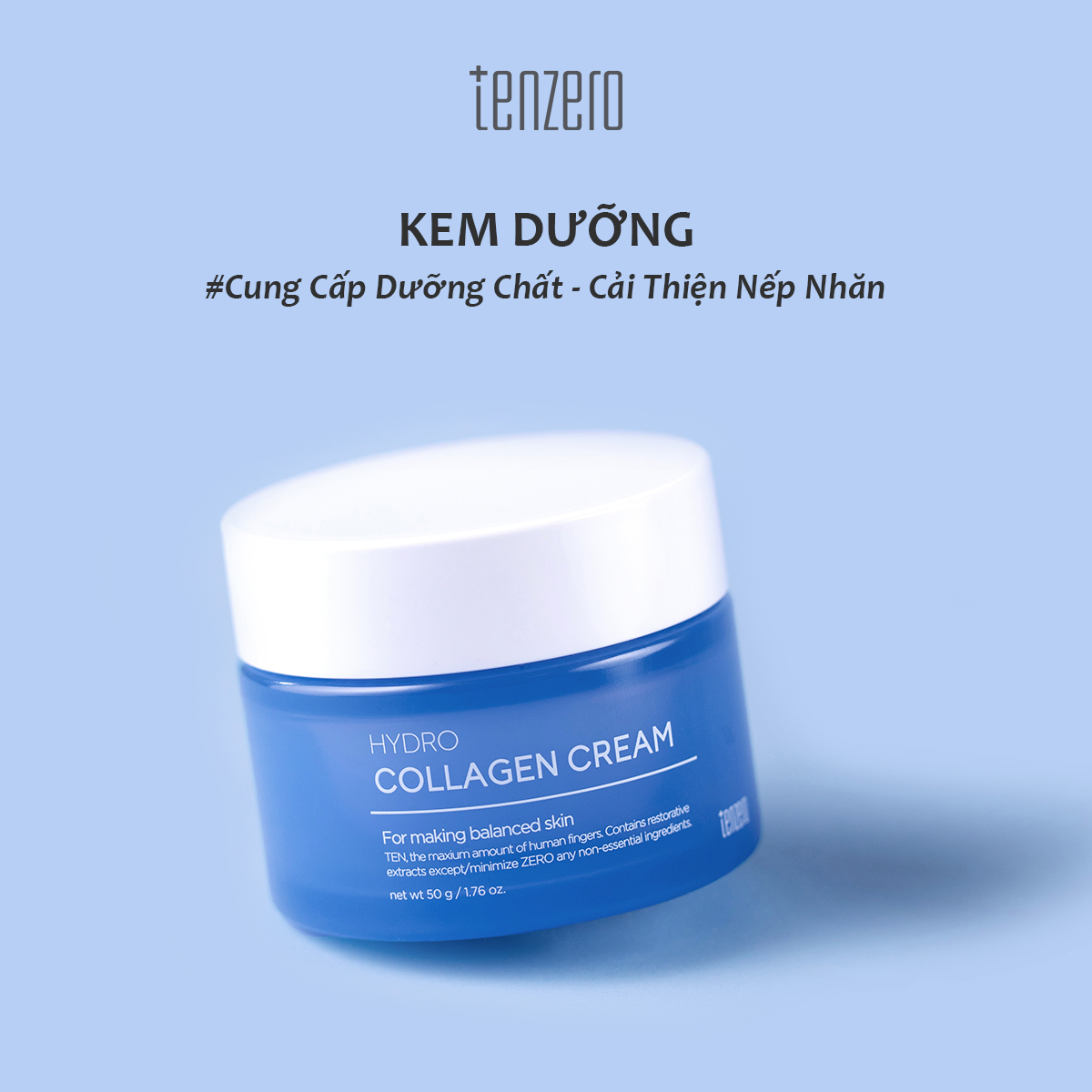 Kem Dưỡng Cấp Ẩm, Làm Dịu Da, Chống Lão Hóa Tenzero Hydrolyzed Collagen Cream 50g