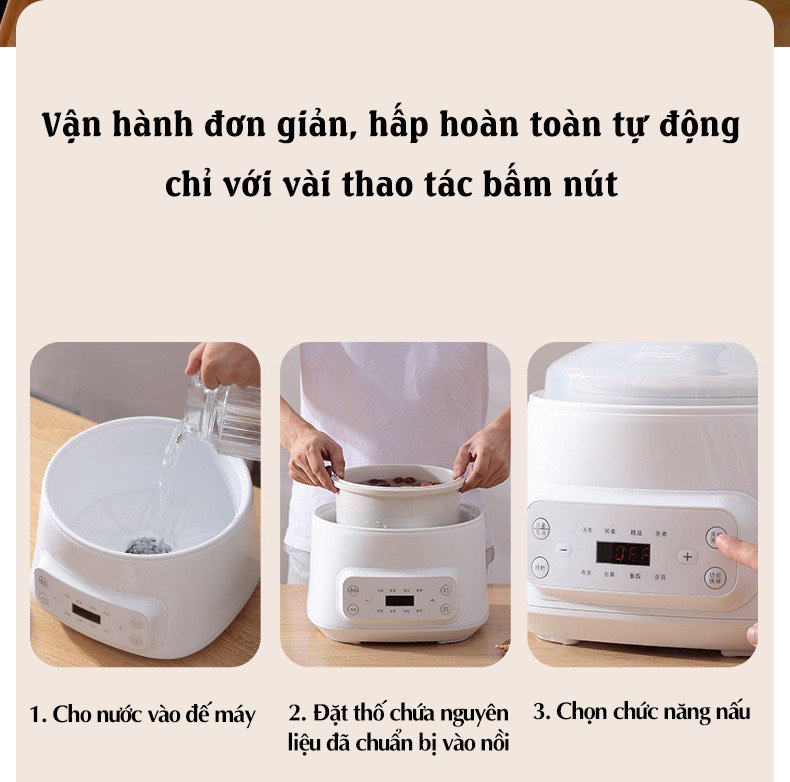 Nồi Nấu Cháo Chậm, Hầm 3L Đa Chức Năng Nhiều Chế Độ, Hẹn Giờ 24h Nấu Cháo, Súp, Yến Xào Cho Bé Những Món Ăn Đầy Đủ Dinh Dưỡng