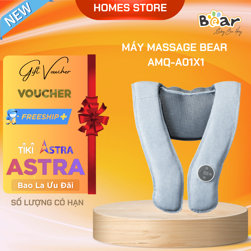 Máy Massage Cổ Vai Gáy, Máy Đấm Lưng BEAR AMQ-A01X1 Gồm 4 Kỹ Thuật Đấm Lưng Gồm 16 Cường Độ Massage Như Người Thật - Hàng Chính Hãng