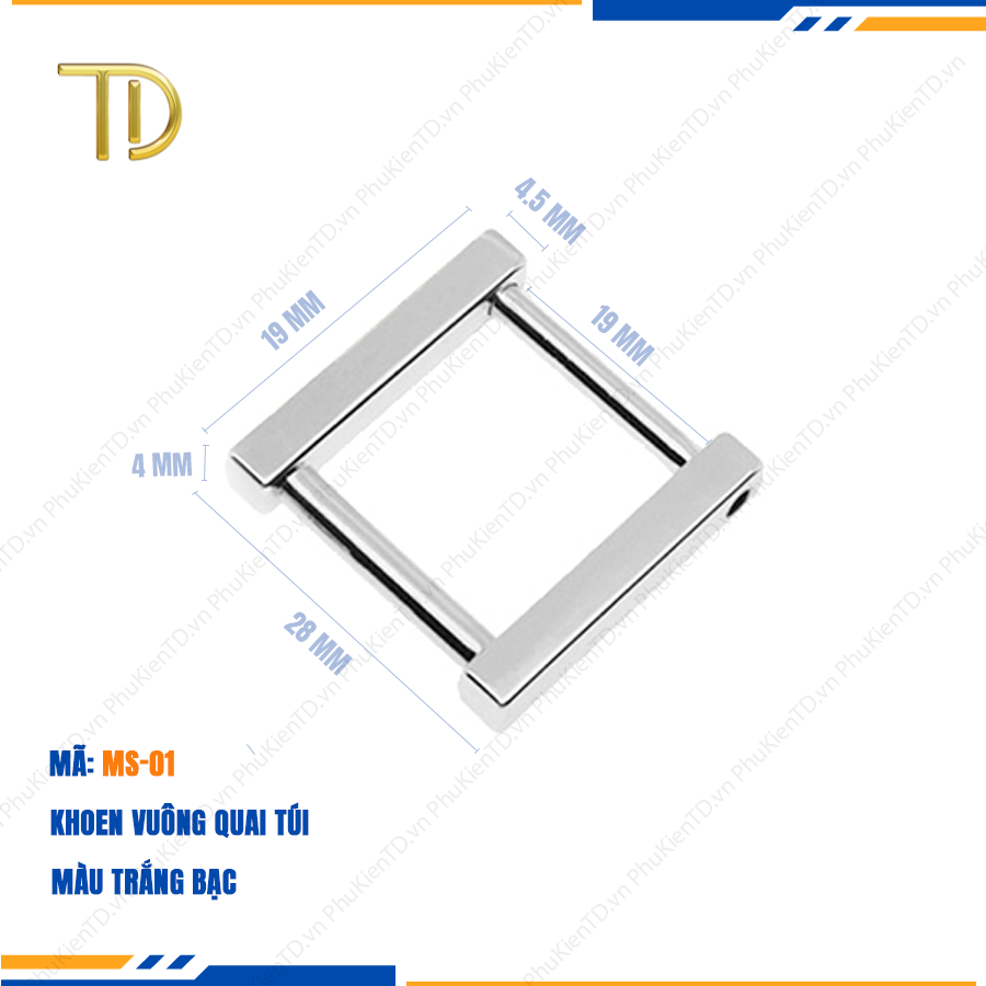 Khoen vuông gắn túi xách, Khoen chữ nhật gắn túi xách 19mm công nghệ mạ điện độ bền 5-8 năm