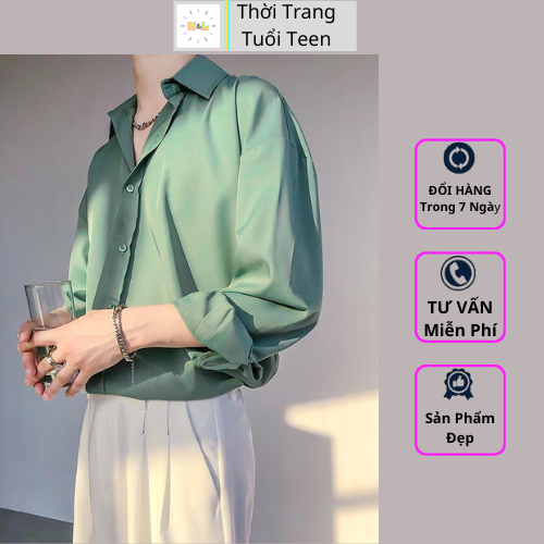 Áo sơ mi rộng tay dài nam nữ unisex phong cách trẻ trung hàn quốc vải lụa mềm mịn mát ít nhăn -MRD01