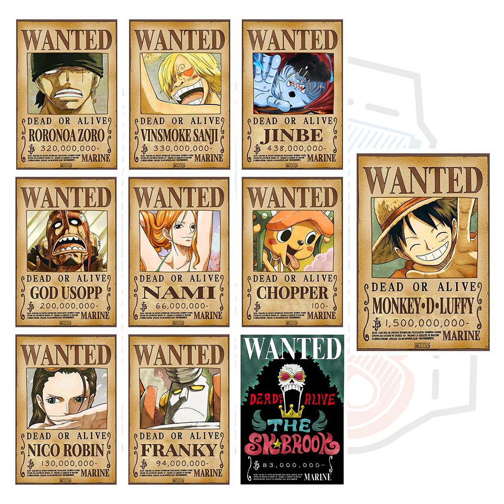 Poster truy nã 10 thành viên Băng Hải Tặc Mũ Rơm (Timeskip) - One Piece