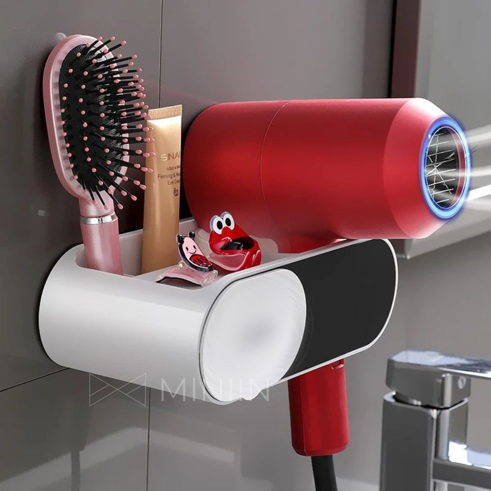 Giá Đỡ Máy Sấy Tóc Dán Tường Nhà Tắm Siêu Chắc Có Ngăn Đựng Đồ Trang Điểm - Kệ gắn tường - Hàng Chính Hãng MINIIN