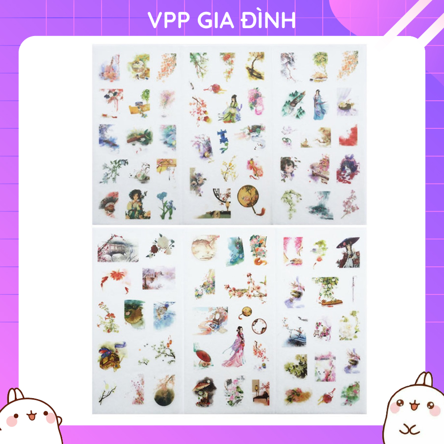 Bộ 6 Tấm Nhãn Dán Sticker Giấy Trang Trí Cổ Trang V1