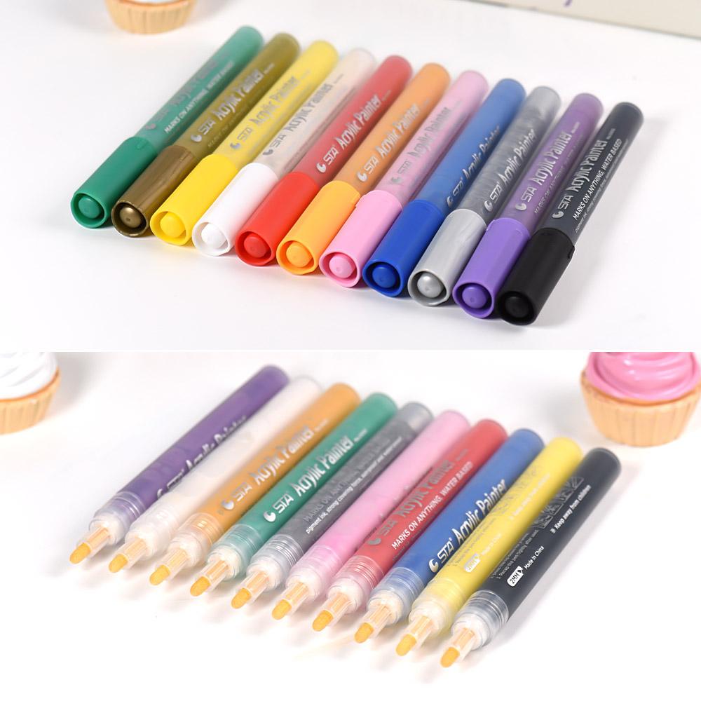 12 màu acrylic đầy màu sắc Bút đánh dấu Đồ dùng vẽ tự làm