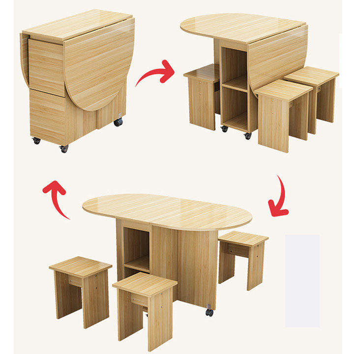 Bộ bàn ăn gập gọn kèm 4 ghế - Bàn ghế ăn gỗ gập gọn 3 trong 1 - Bàn ghế gỗ gấp gọn cho căn hộ nhỏ - Giao màu ngẫu nhiên