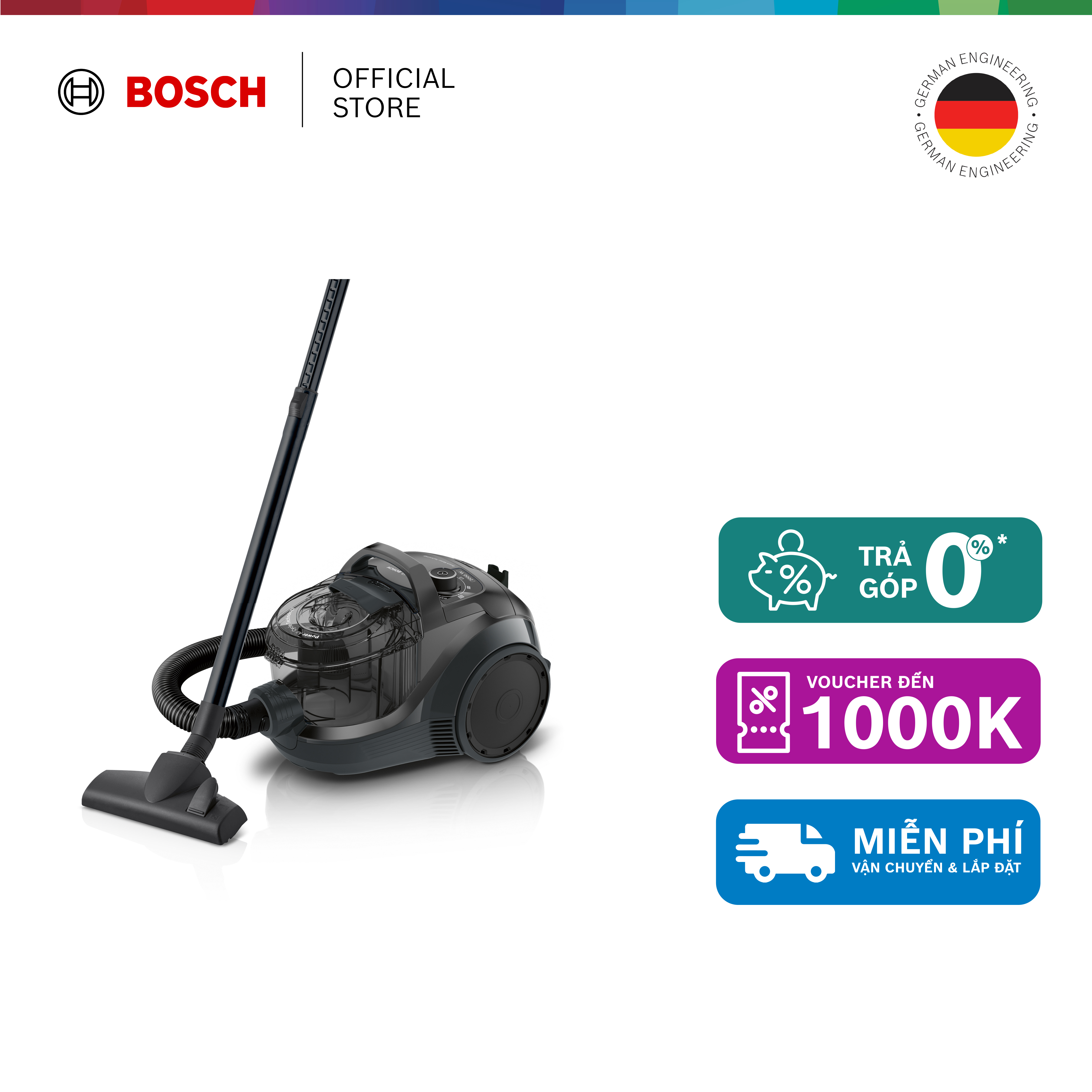 Máy hút bụi có dây Bosch BGS21WX100 - Series 4 2000W - Hàng chính hãng
