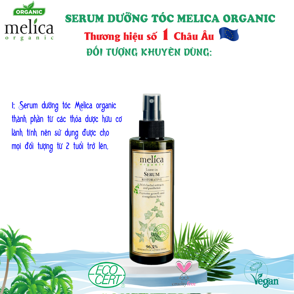 Serum dưỡng tóc thảo dược hữu cơ kích thích mọc tóc Melica organic 200ml tóc mềm mượt, óng ả, không lo rụng tóc