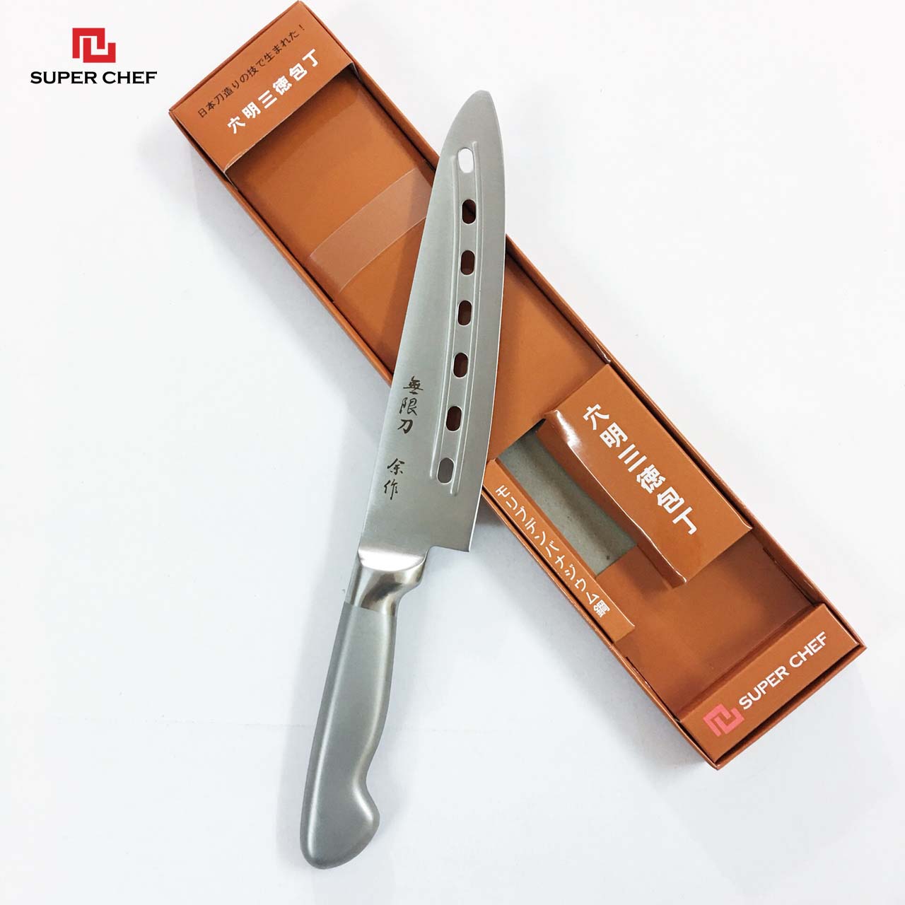 Dao Bếp Gyuto Dài Đa Năng Chính Hãng Super Chef Lưỡi Thép Lỗ, Không Gỉ Sét, Không Ăn Mòn, An Toàn Thực Phẩm, Công Nghệ Nhật Siêu Sắc Bén, Lâu Cùn Siêu Bền Và Tiện Lợi ( Lưỡi dài 18.5cm)