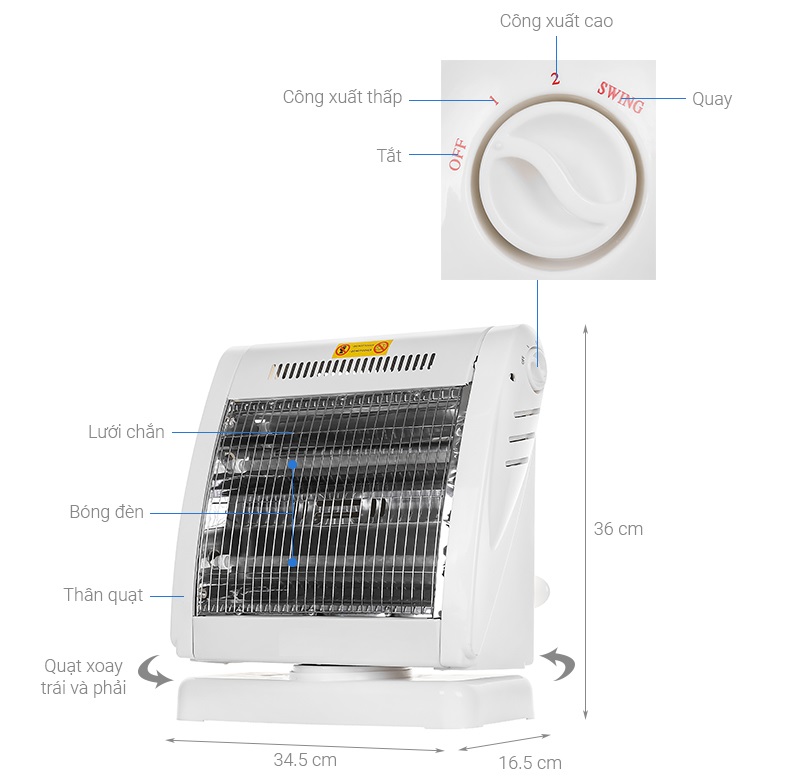 Máy Sưởi Đèn Sưởi Điện Hồng Ngoại Đạt Tường DTMS-05 - Hàng Chính Hãng