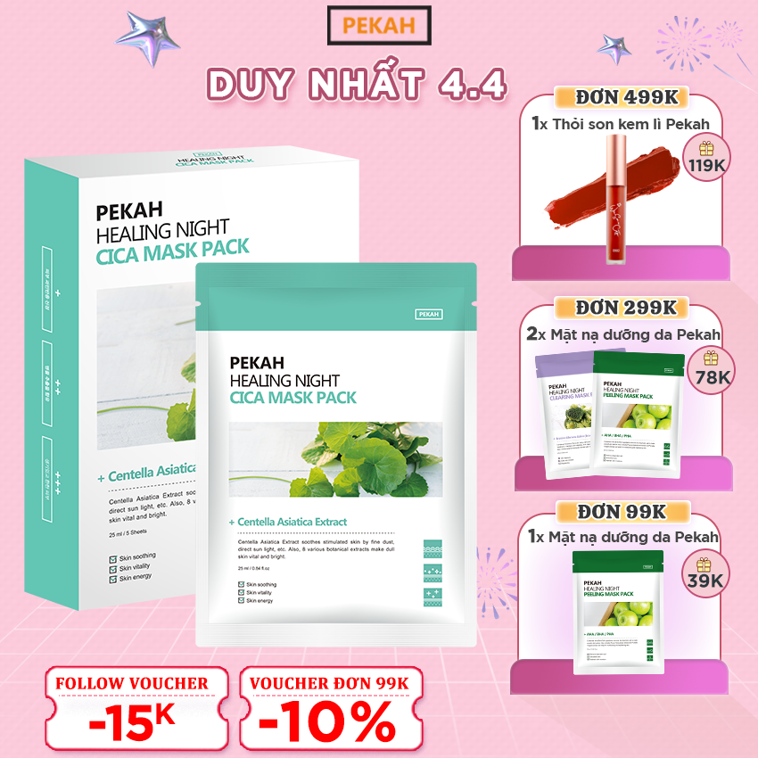 Mặt Nạ Dưỡng Ẩm Giảm Mụn Và Thâm Chiết Xuất Rau Má PEKAH HEALING NIGHT CICA MASK PACK