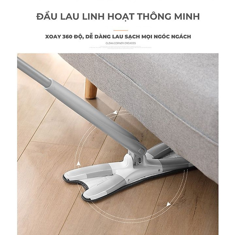 Chổi Lau Nhà Xoay 360 Độ Chữ X, Gấp Gọn Kéo Dài 1M4 Lau Sàn Siêu Sạch Siêu Thấm, Vắt Sạch Dễ Dàng