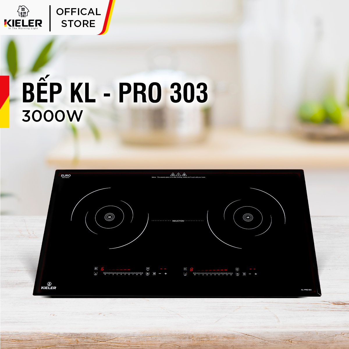 Bếp đôi điện từ KIELER KL-PRO303 mặt kính Euro Kieler Platinum, Bếp điện từ 3000W công nghệ Inverter tiết kiệm điện - Hàng Chính Hãng