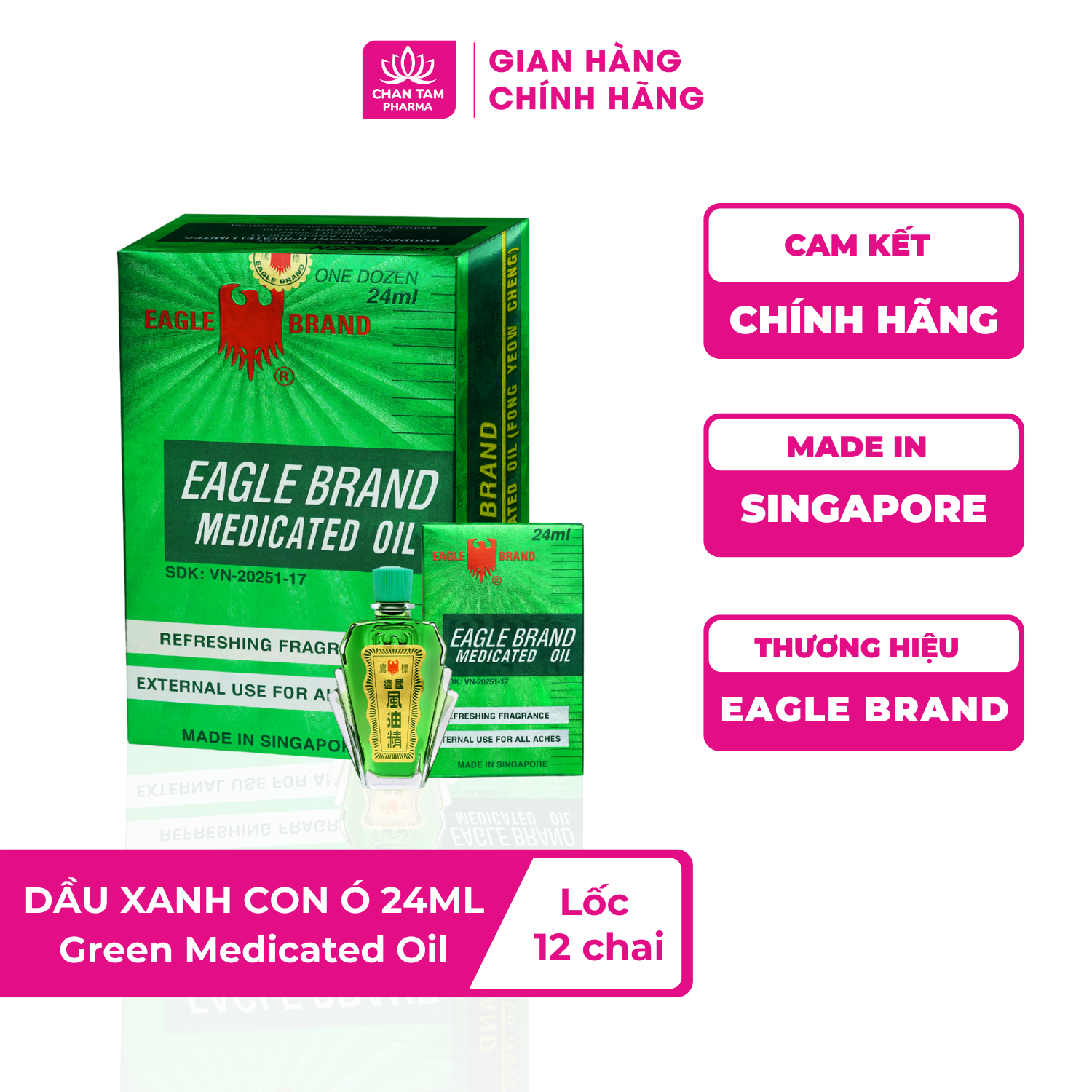 [Chính Hãng Singapore] Lốc 12 Chai - Dầu Gió Xanh Con Ó Eagle Brand Chính Hãng Singapore 24ml