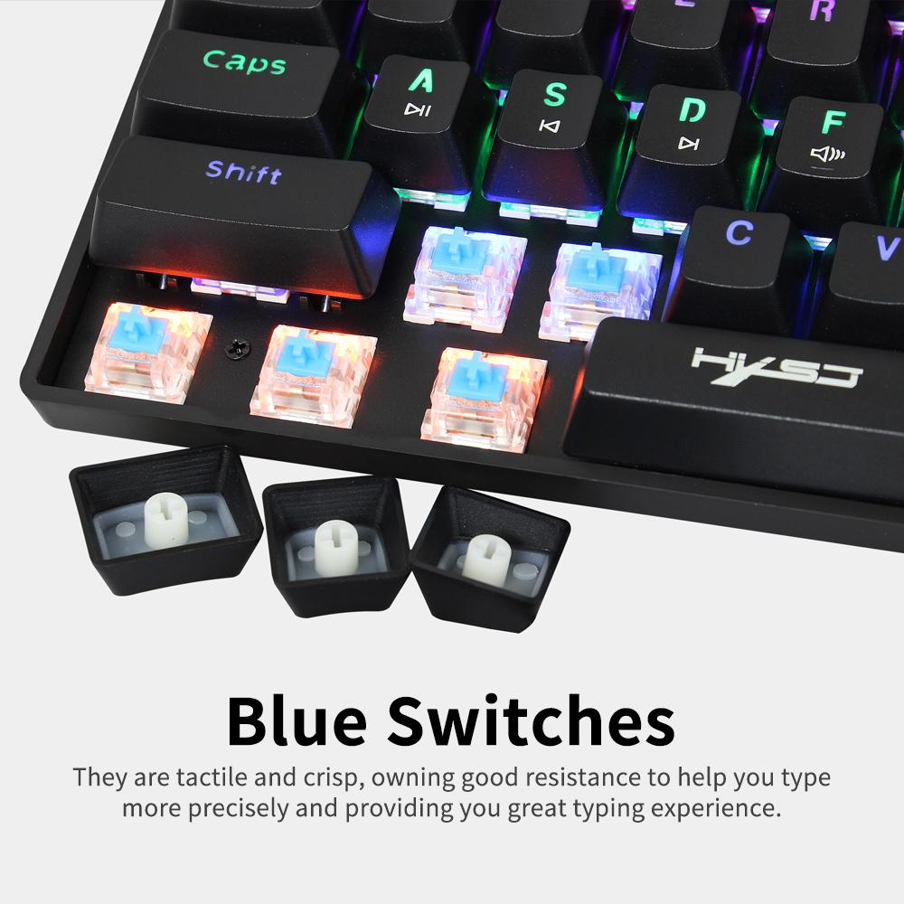 HXSJ V900 Wired 61-key Compact Mechanical Keyboard RGB Backlit Keyboard N-key Rollover Blue Switch Double Shot Keycaps
