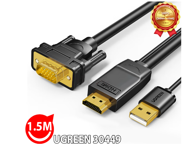 Dây Cáp Chuyển Đổi HDMI To VGA Hỗ Trợ Nguồn Ugreen 30449 1.5m – Hàng Chính Hãng