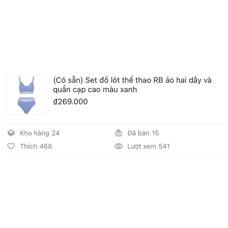 Bộ đồ lót thể thao RB áo hai dây có mút và quần lót cạp cao màu xanh