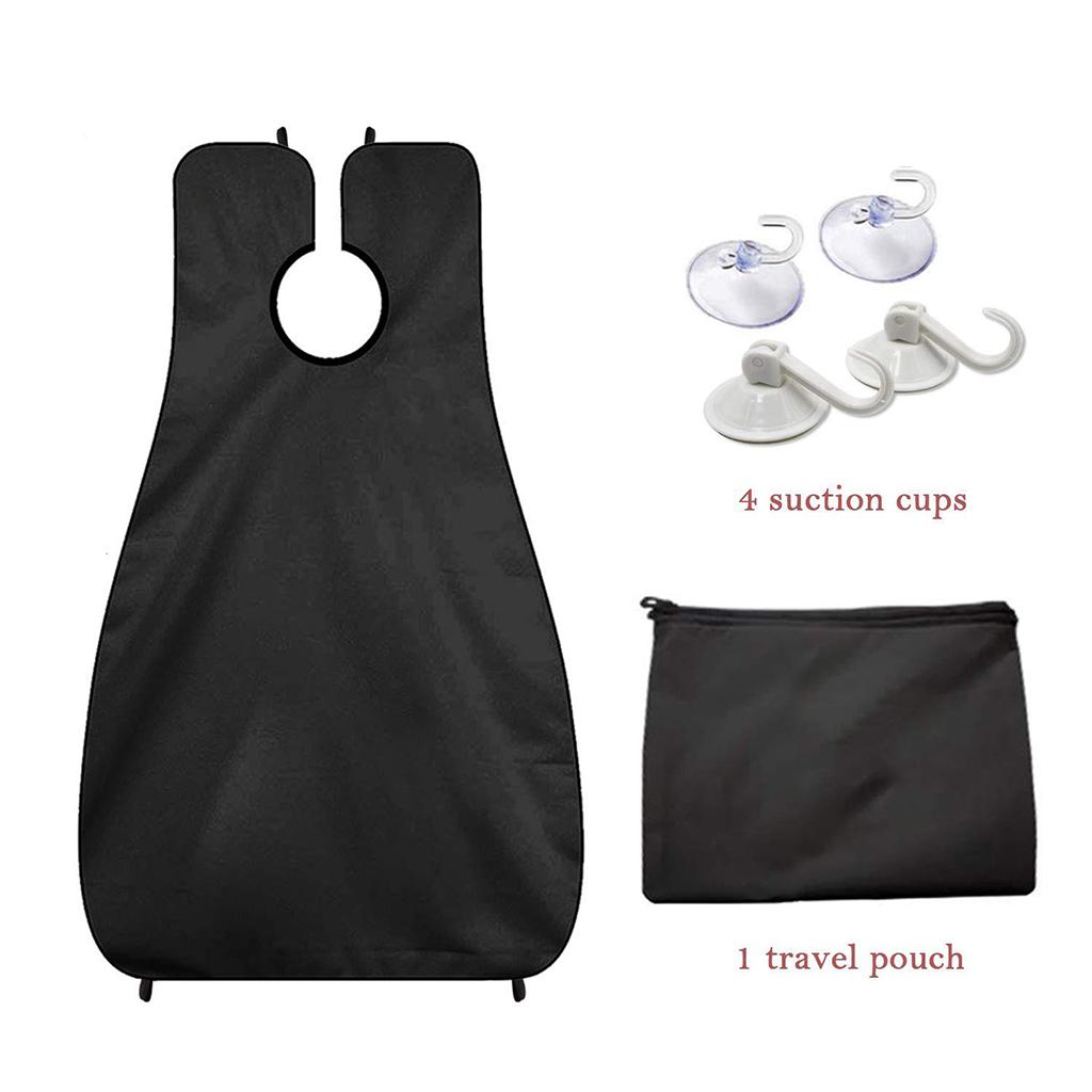 Barber Beard Grooming Shaving Apron Cape Cloth & 4pcs Suction Cups Black