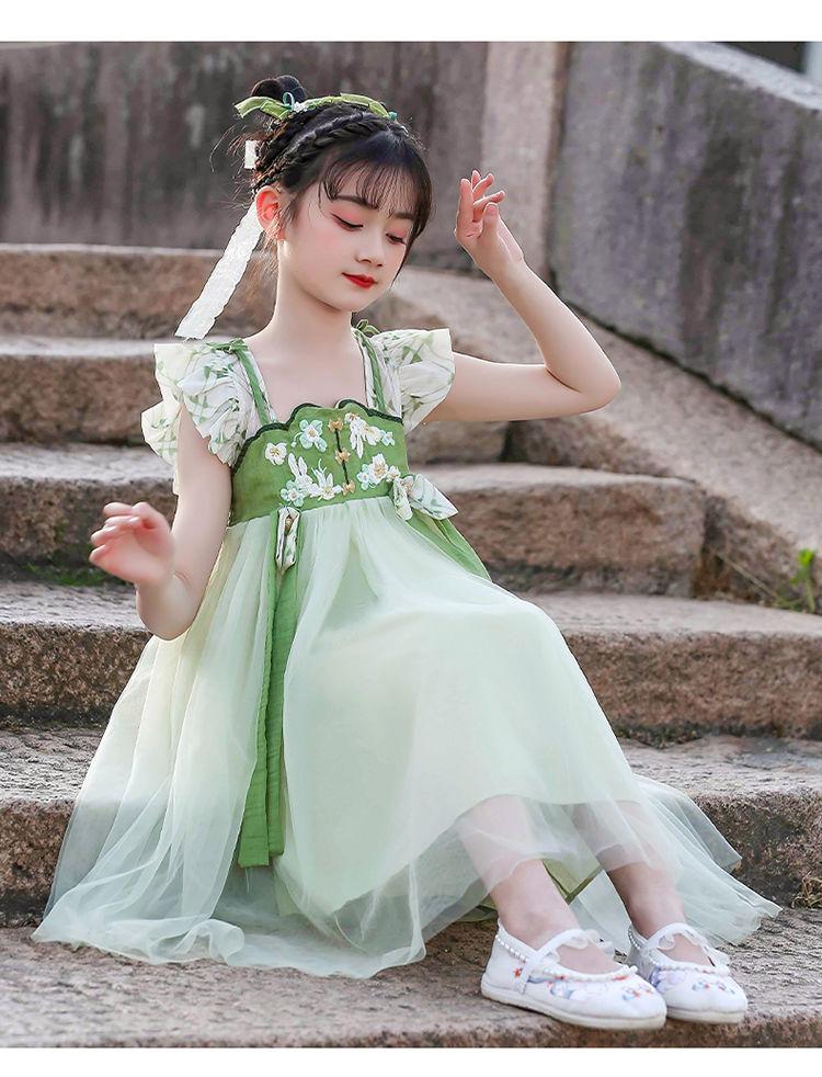 CHENGRUI Trang phục mùa hè cổ điển của cô gái ăn mặc mùa hè 2023 váy trẻ em mùa hè cô gái lớn Đường ăn mặc mùa hè ngắn tay áo