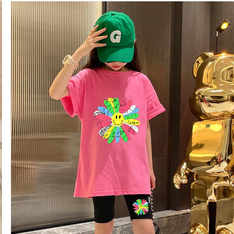 Bộ cộc tay bé gái 30kg-50kg Set bộ cotton bé gái 5 tuổi-14 tuổi (áo cotton quần legging) 15-45kg KIDS GENZ