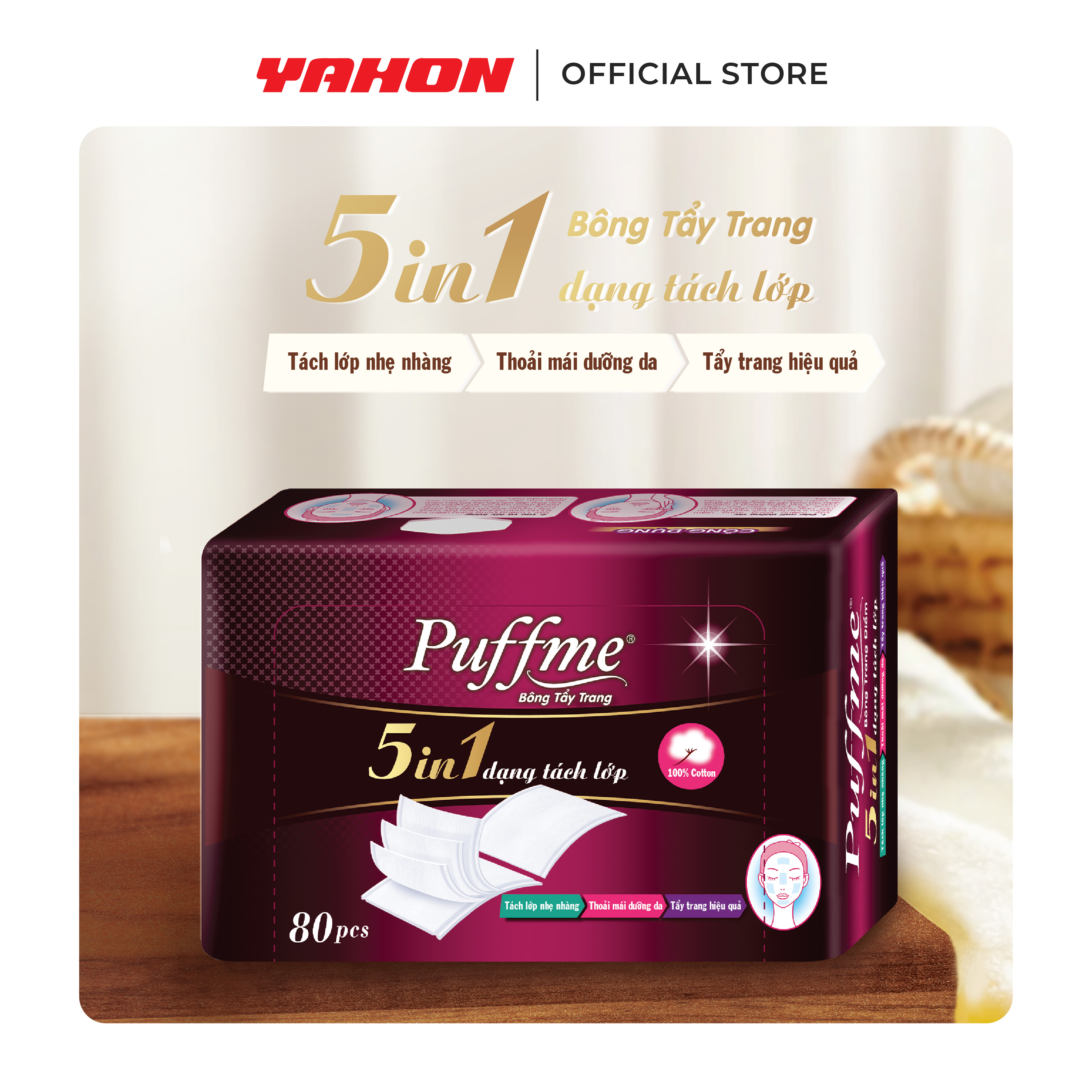 Bông Tẩy Trang PUFFME 5in1 5 Lớp Cao Cấp, 80 Miếng/Hộp