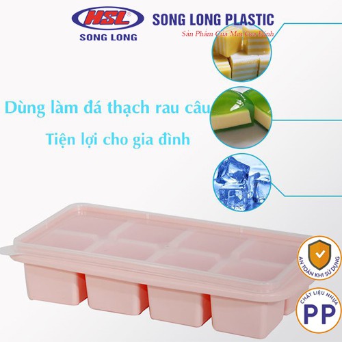 Khay trữ đồ ăn dặm có nắp cho bé, khay trữ đông để tủ lạnh, khay đá 8 viên SongLongPlasticHD