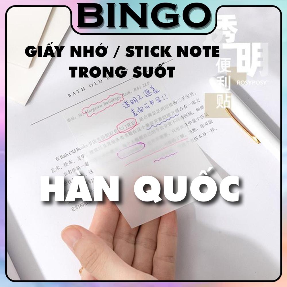 Sticker note giấy nhớ ghi chú trong suốt hàn quốc cho học tập, văn phòng tiện lợi xinh xắn độc đáo BINGO STORE