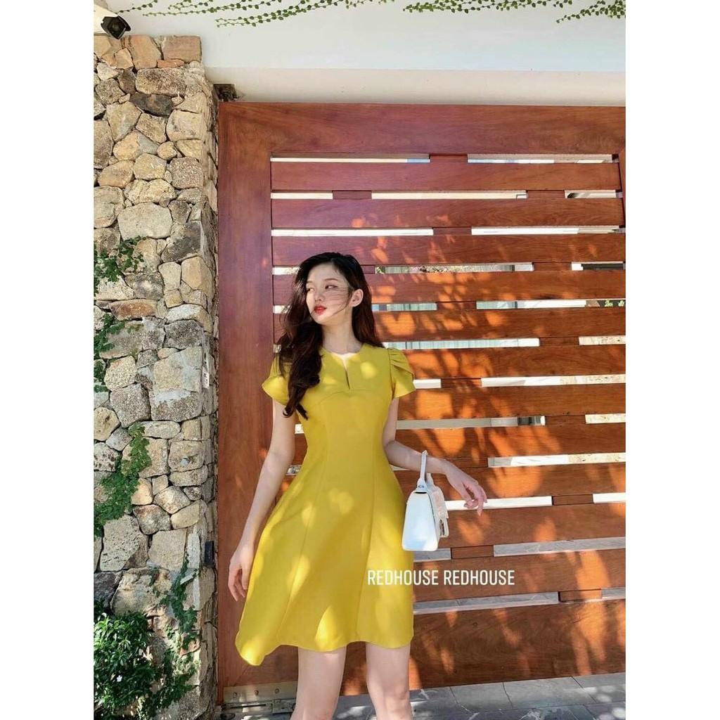 Đầm xòe nữ cổ xẻ thiết kế tay phồng siêu hot