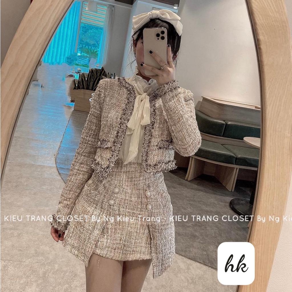 Set dạ tweed nhũ viền màu vàng đồng siêu xinh (hàng sẵn)- December Fashion