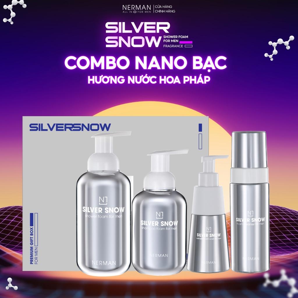 Combo Nano bạc Nerman - 4 sản phẩm tạo bọt - Sữa tắm tạo bọt &amp; Dung dịch vệ sinh tạo bọt &amp; Sữa rửa mặt tạo bọt &amp;Dầu gội tạo bọt