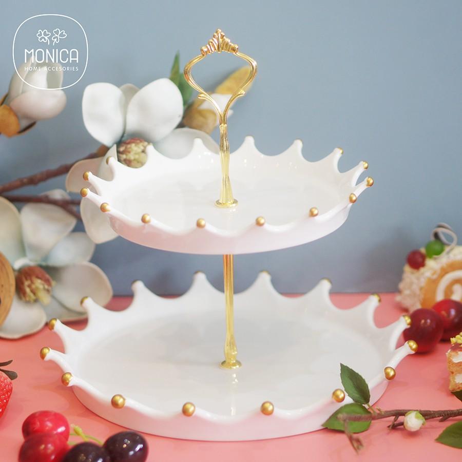 Khay gốm đựng bánh 2 tầng Crown