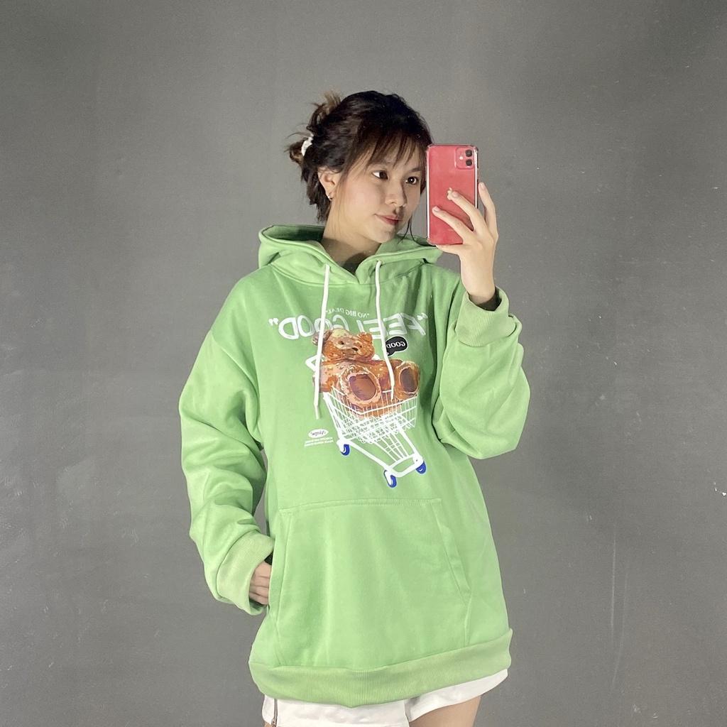 Free Ship - Áo Khoác Nỉ Hoodie Gấu Unisex Form Rộng KNN50 - KNN50 - Xanh đậu