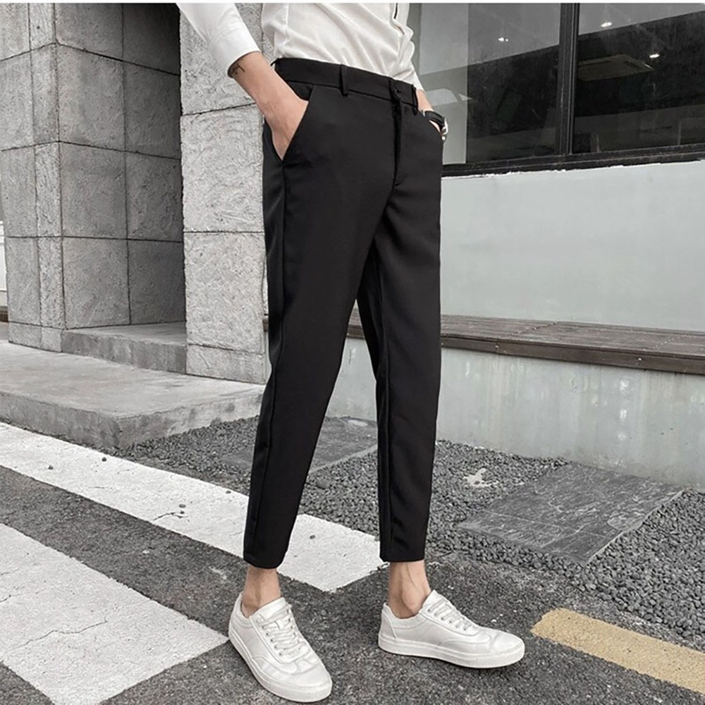 Quần âu nam thời trang dáng ôm công sở, quần tây nam vải co giãn nhẹ chống nhăn chống xù ống côn cực lịch sự, trẻ trung - Đen - SIZE 32