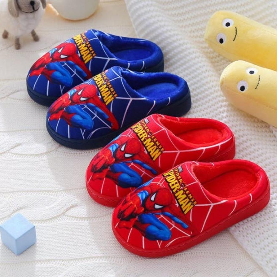 Dép bông đi trong nhà cho bé trai hình siêu nhân spiderman lót lông siêu ấm cao cấp đế cao su chống trơn 2 - 10 tuổi D46