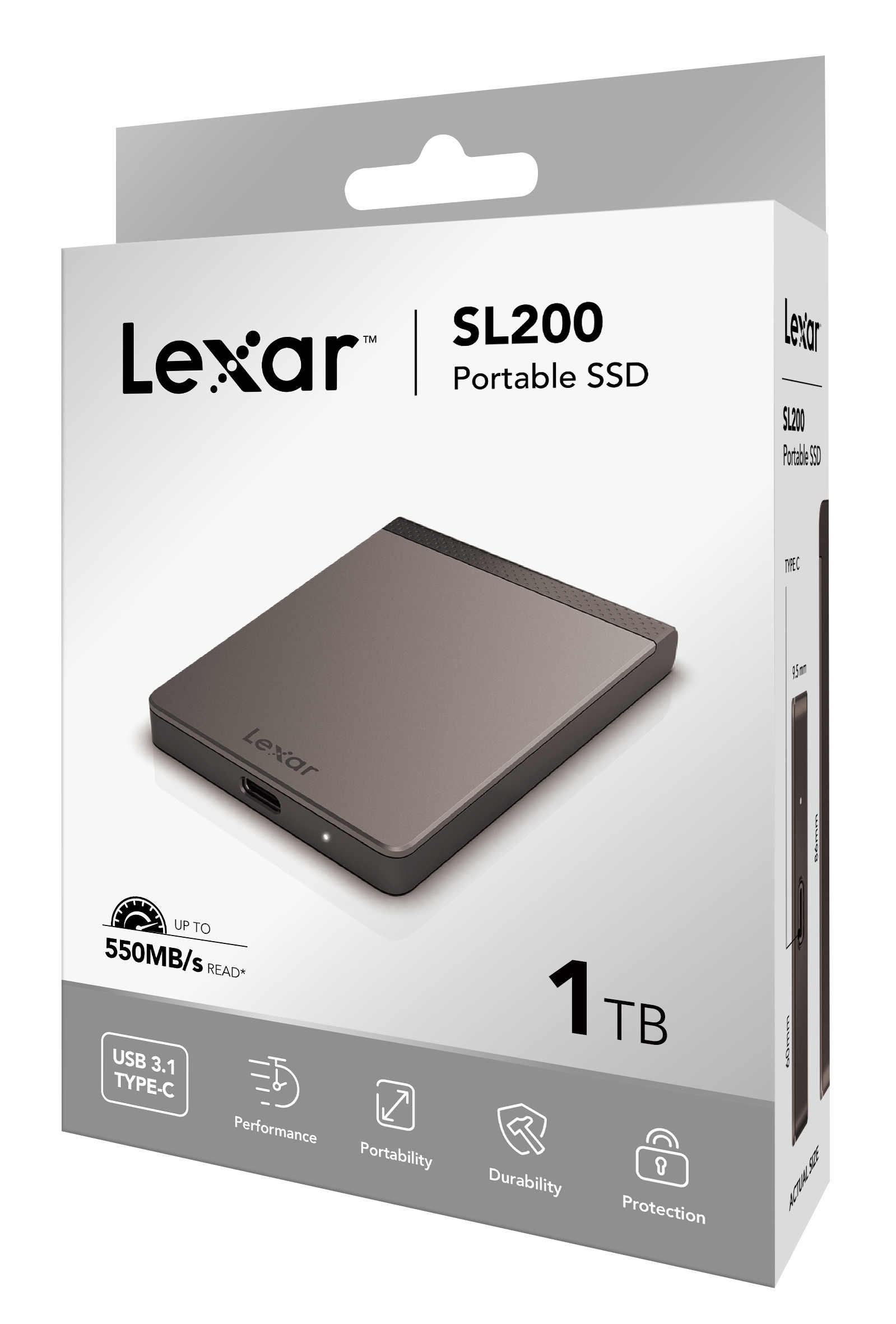 Ổ cứng SSD di động Lexar SL200 1TB Portable USB Type C 3.1 550MB/s - Hàng Chính Hãng