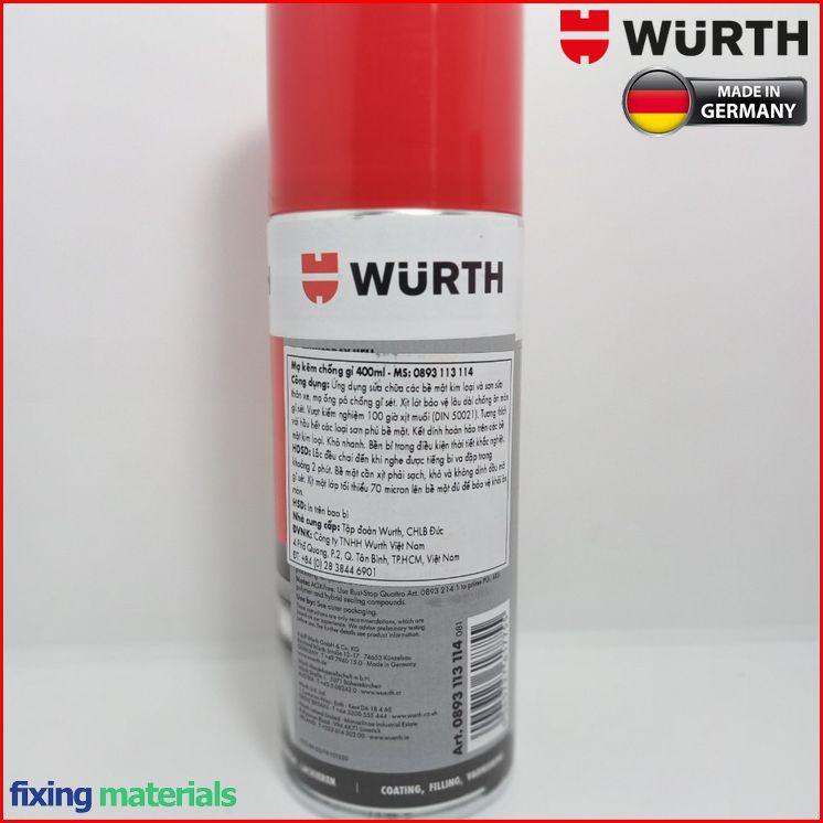 Chai xịt mạ kẽm chống gỉ sét chuyên dụng cao cấp Wurth ZINC SPRAY-400ml