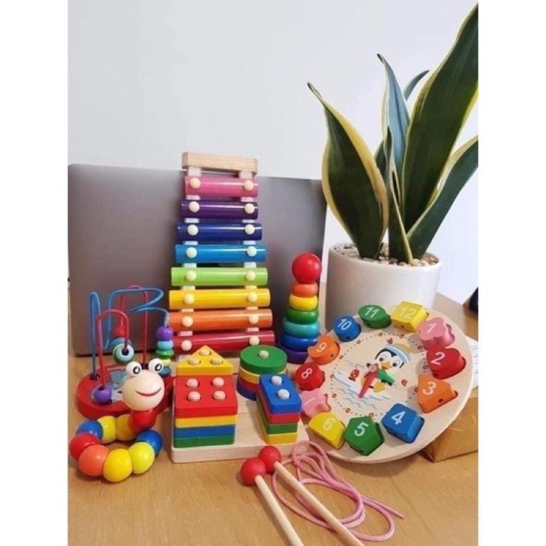 COMBO 6 MÓN ĐỒ GỖ MONTESSORI LUYỆN KĨ NĂNG CHO BÉ