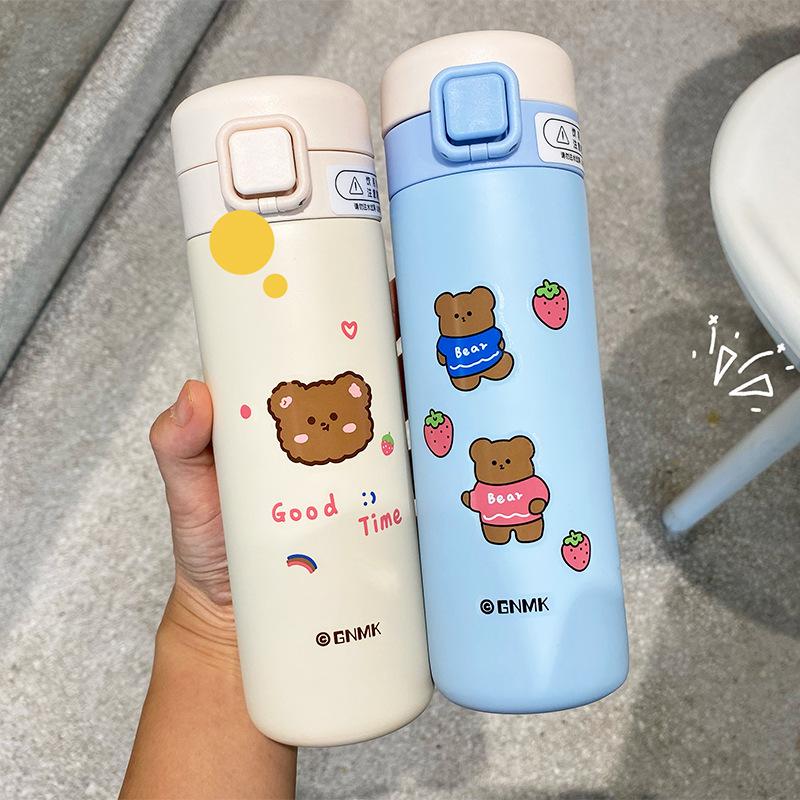 Gấu Bình Giữ Nhiệt Cốc Hoạt Hình Dễ Thương Trẻ Em Học Sinh Bé Gái Bé Trai Nảy Bình Nước 304 Bình Giữ Nhiệt Chân Không Thép Không Gỉ Cup